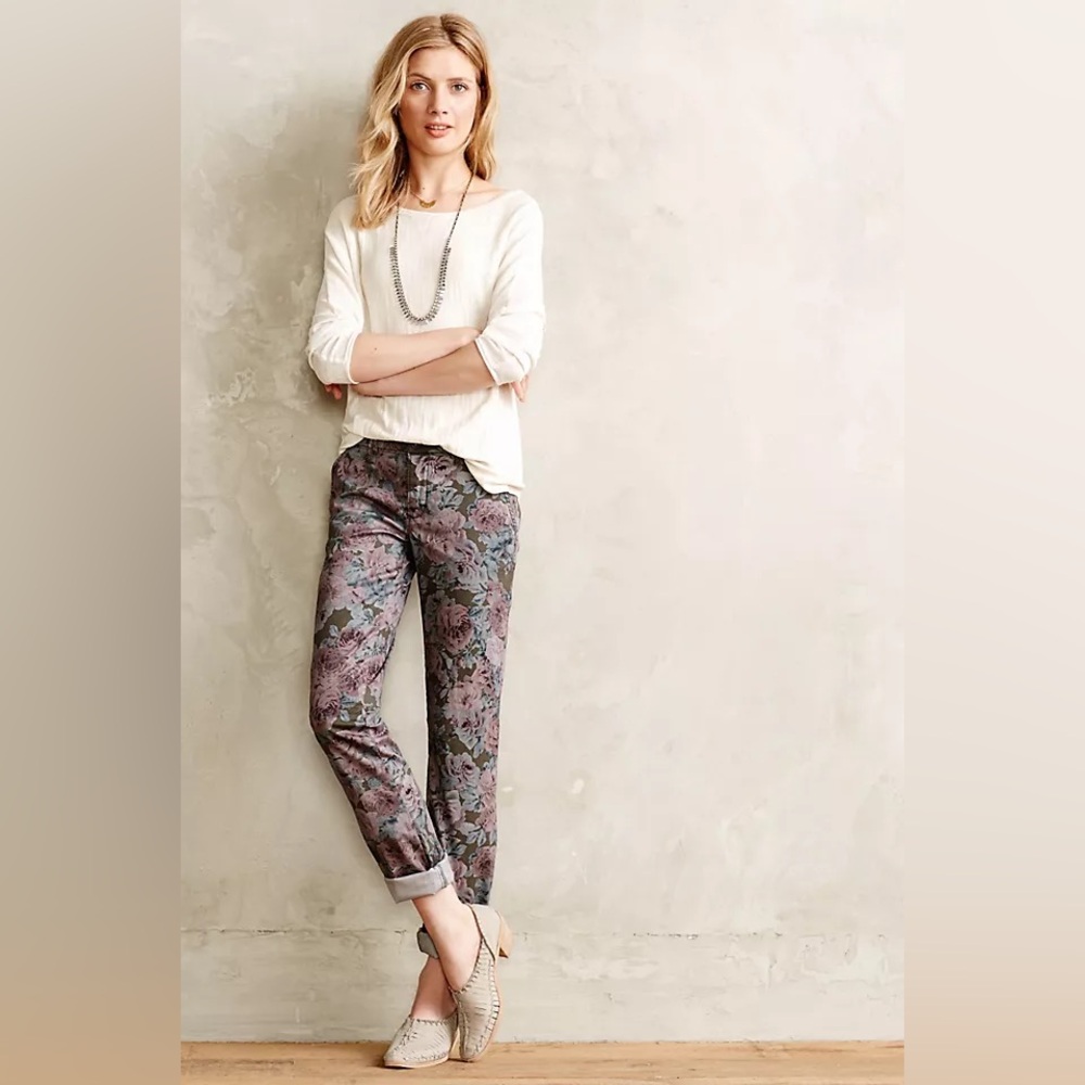 Anthropologie floral chinos size 6